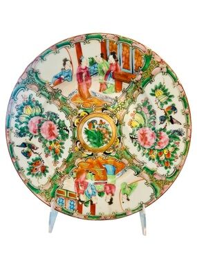 Vintage Chinese Rose Medallion Porcelain Plate 9.5” Hand Painted Export China